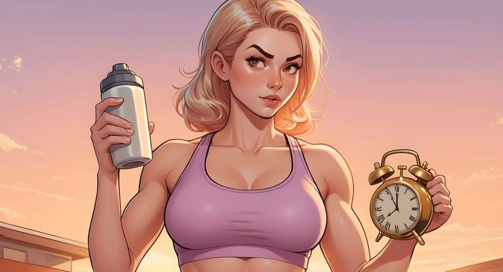 Jeune femme qui prend de la créatine après son entraînement de musculation