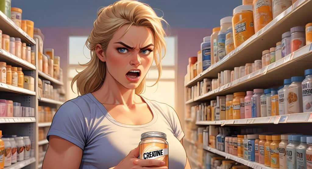 Femme en colère à cause de sa créatine inefficace